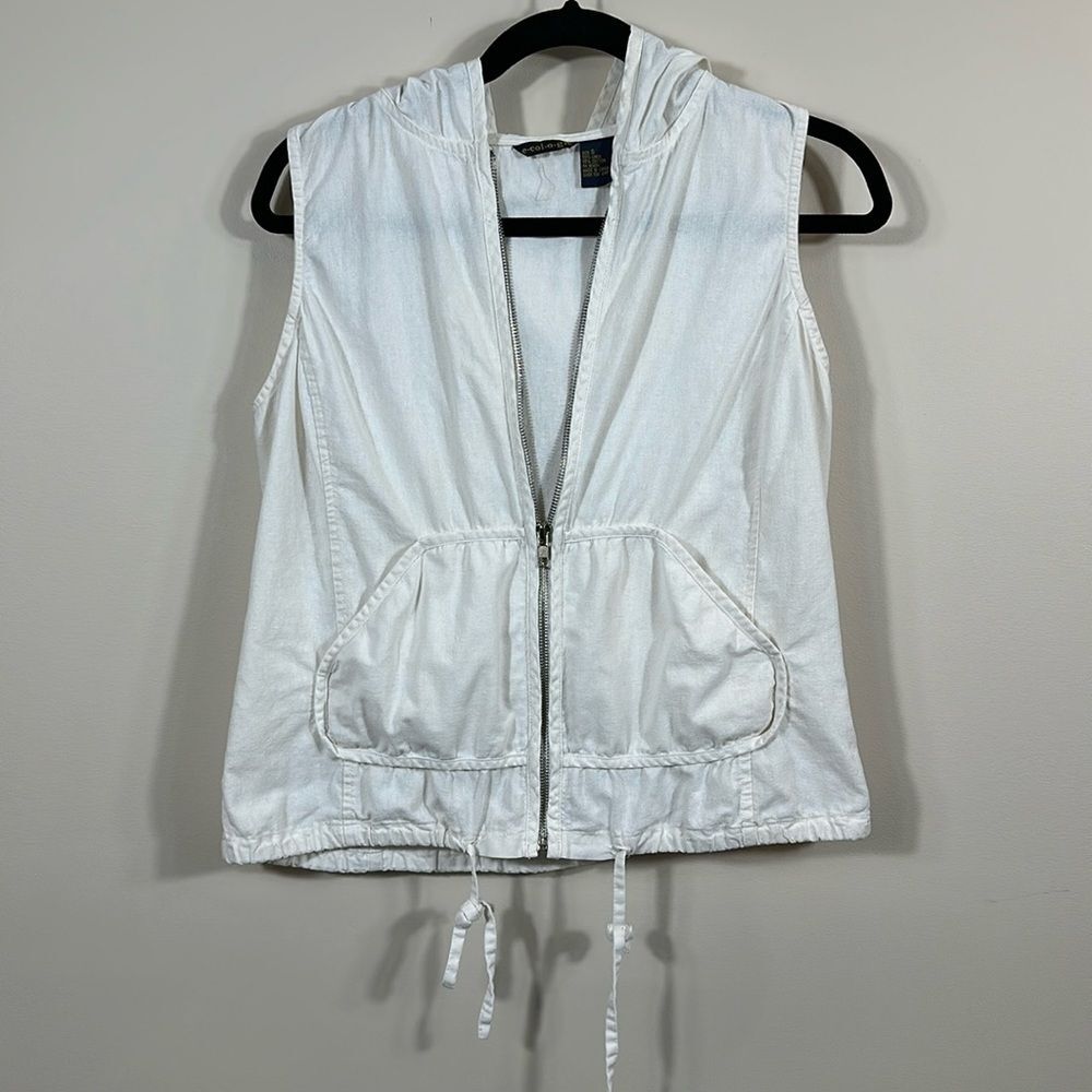 Ecologie Off White 100% Linen Sleeveless Hooded Vest Women Lagenlook Size Small
